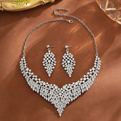 Affordable Luxury, Statement-Making Full-Diamond Necklace and Earring Set, Accessories for Banquets, Parties, V1265-AU-064-YIN