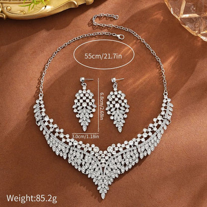 Affordable Luxury, Statement-Making Full-Diamond Necklace and Earring Set, Accessories for Banquets, Parties, V1265-AU-064-YIN