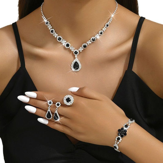 High-end Colored Gemstone Teardrop Jewelry 4-Piece Set, Women's Accessory Set, Wedding and Evening V1265-AU-067-HEI