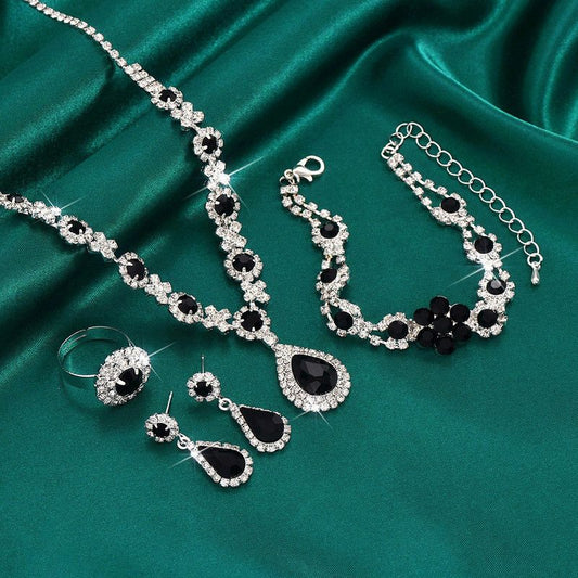 High-end Colored Gemstone Teardrop Jewelry 4-Piece Set, Women's Accessory Set, Wedding and Evening V1265-AU-067-HEI