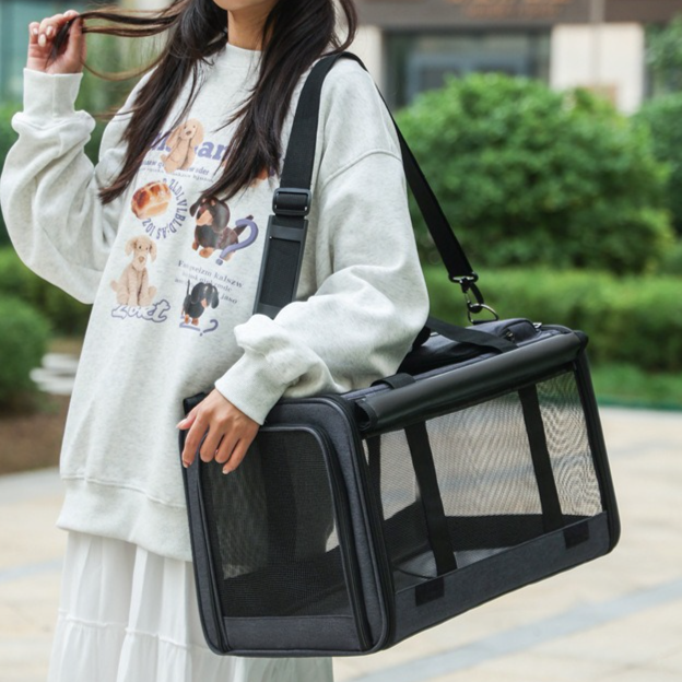 Multifunctional Pet Travel Bag: Large Capacity, Breathable, Portable, Handheld or Crossbody Pet Bag - Black V1265-AU-071-HEI