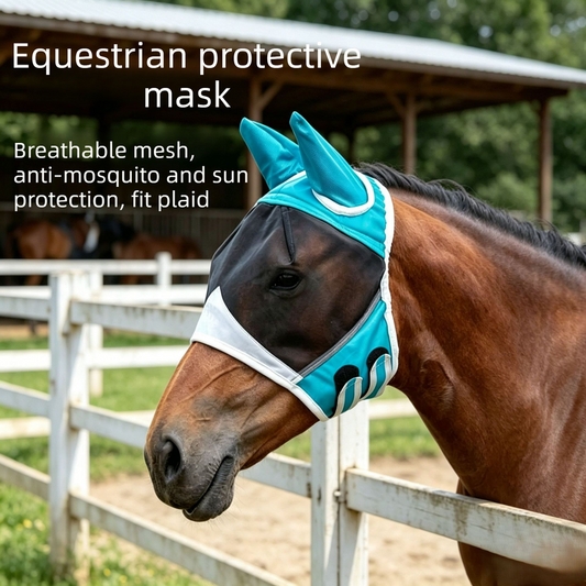 Breathable Horse Face Mask - Mosquito, Insect, and Fly Protection - Equestrian and Race Horse Head Cover - V1265-AU-072-LAN-S