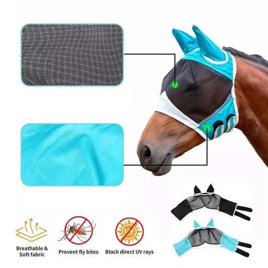 Breathable Horse Face Mask - Mosquito, Insect, and Fly Protection - Equestrian and Race Horse Head Cover - V1265-AU-072-LAN-S