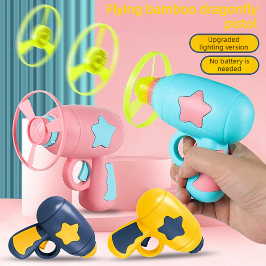 Bamboo Dragonfly Toy Gun Set with Glowing Frisbee Spinner -Pet toys - Pink V1265-AU-073-FEN