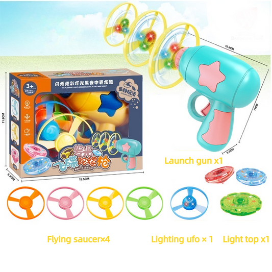 Bamboo Dragonfly Toy Gun Set with Glowing Frisbee Spinner -Pet toys- Sky Blue V1265-AU-073-TIANLAN