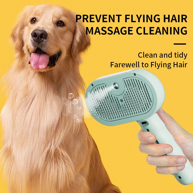 Rechargeable Pet Massage Comb with Spray, Anti-Shedding, Detangling, and Cleaning Comb - White V1265-AU-077-BAI