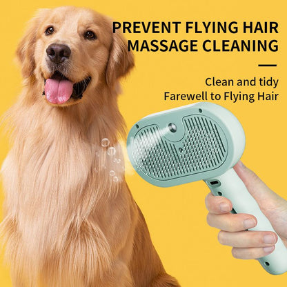 Rechargeable Pet Massage Comb with Spray, Anti-Shedding, Detangling, and Cleaning Comb - White V1265-AU-077-BAI