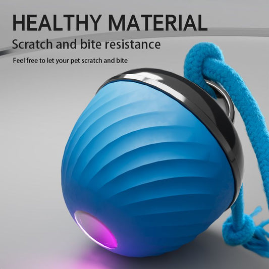 Electric Rolling Pet Ball for Cats and Dogs, Durable, Chew-Resistant, Rope-Knot, Squeaky, and Glowing Toy - V1265-AU-078-LAN