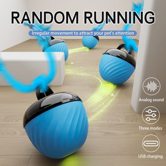 Electric Rolling Pet Ball for Cats and Dogs, Durable, Chew-Resistant, Rope-Knot, Squeaky, and Glowing Toy - V1265-AU-078-LAN