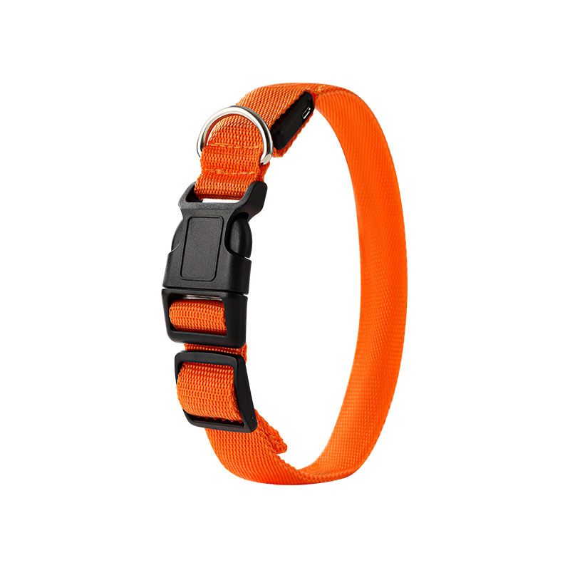 LED Light-Up Pet Collar, Large, Adjustable, USB Rechargeable, for Cats and Dogs, Nighttime Anti-Lost- Orange V1265-AU-081-CHENG