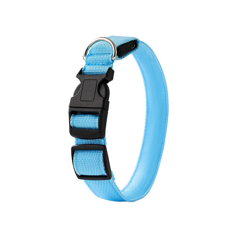LED Light-Up Pet Collar, Large, Adjustable, USB Rechargeable, for Cats and Dogs, Nighttime Anti-Lost- Blue V1265-AU-081-LAN