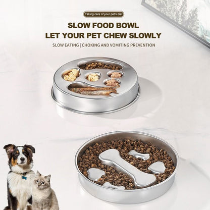 2-Piece Stainless Steel Slow Feeder Set for Pets, Reversible, for Cats and Dogs - Puppy Design V1265-AU-082-GOU-2
