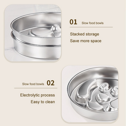 2-Piece Stainless Steel Slow Feeder Set for Pets, Reversible, for Cats and Dogs - Puppy Design V1265-AU-082-GOU-2
