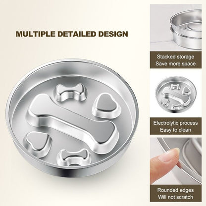 2-Piece Stainless Steel Slow Feeder Set for Pets, Reversible, for Cats and Dogs - Puppy Design V1265-AU-082-GOU-2