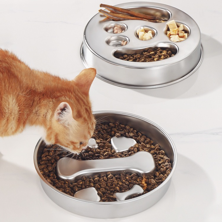 2-Piece Stainless Steel Slow Feeder Set for Pets, Reversible, for Cats and Dogs - Puppy Design V1265-AU-082-GOU-2