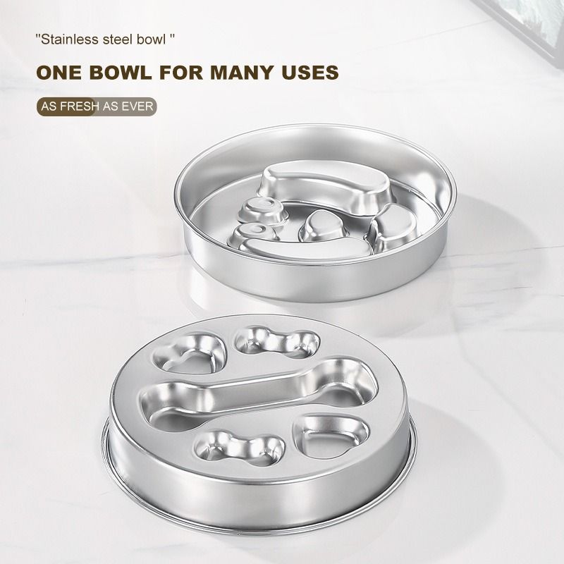 2-Piece Stainless Steel Slow Feeder Set for Pets, Reversible, for Cats and Dogs - Puppy Design V1265-AU-082-GOU-2