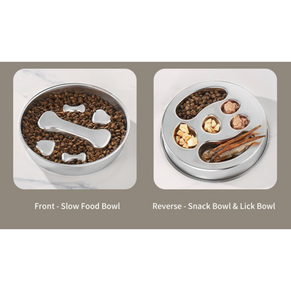 2-Piece Stainless Steel Slow Feeder Set for Pets, Reversible, for Cats and Dogs - Puppy Design V1265-AU-082-GOU-2