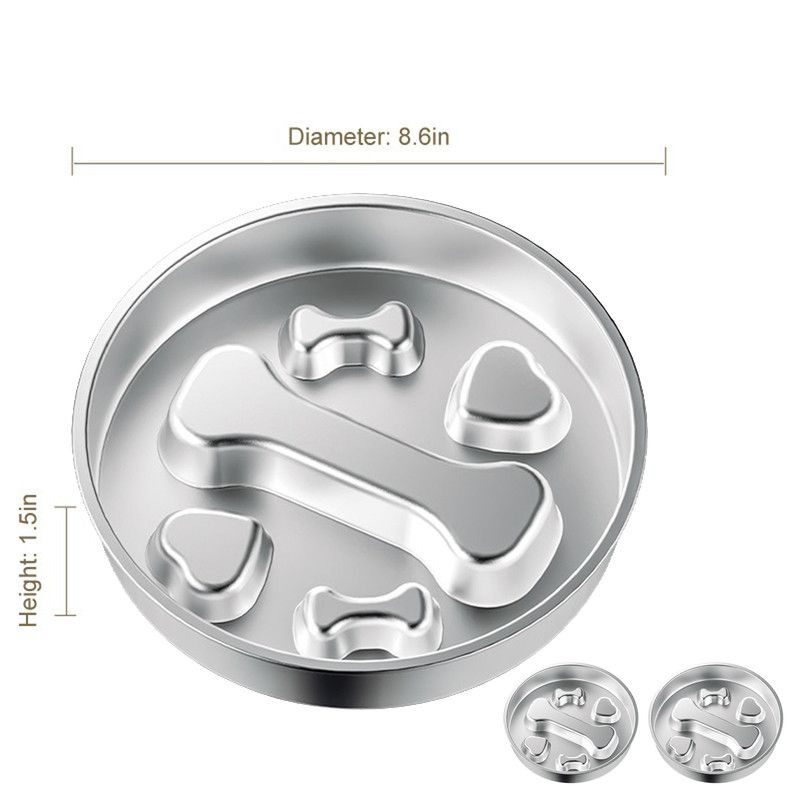 2-Piece Stainless Steel Slow Feeder Set for Pets, Reversible, for Cats and Dogs - Bone Design V1265-AU-082-GU-2