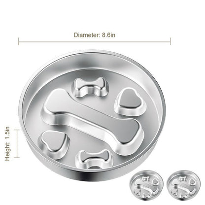 2-Piece Stainless Steel Slow Feeder Set for Pets, Reversible, for Cats and Dogs - Bone Design V1265-AU-082-GU-2