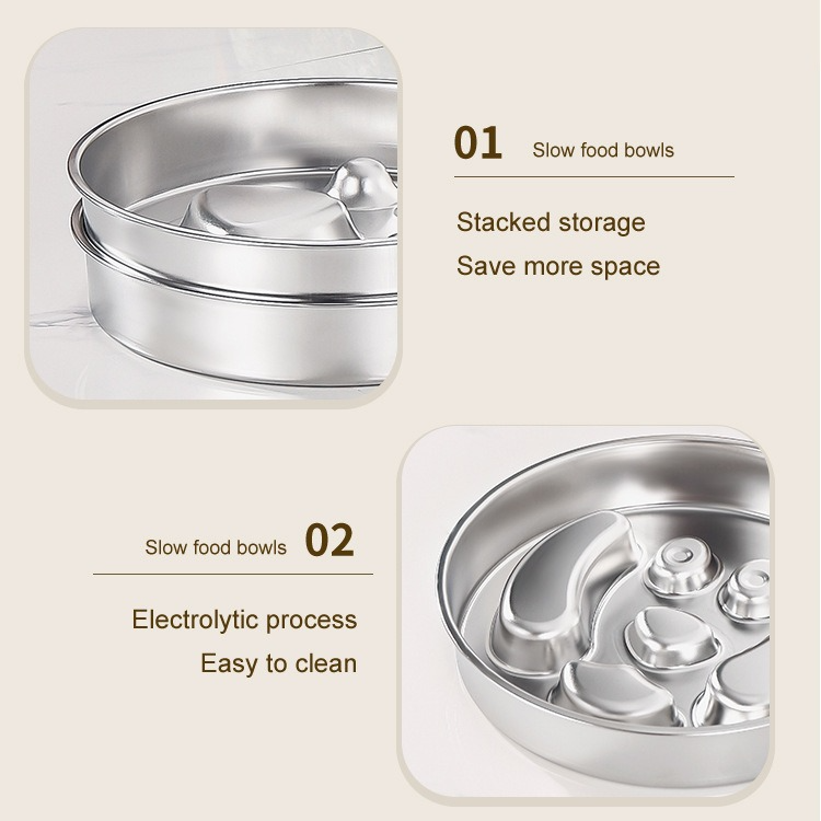2-Piece Stainless Steel Slow Feeder Set for Pets, Reversible, for Cats and Dogs - Bone Design V1265-AU-082-GU-2