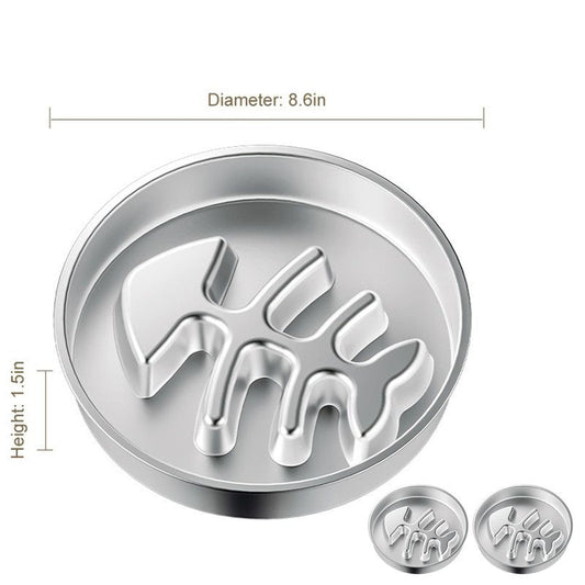 2-Piece Stainless Steel Slow Feeder Set for Pets, Reversible, for Cats and Dogs - Fishbone Design V1265-AU-082-YU-2