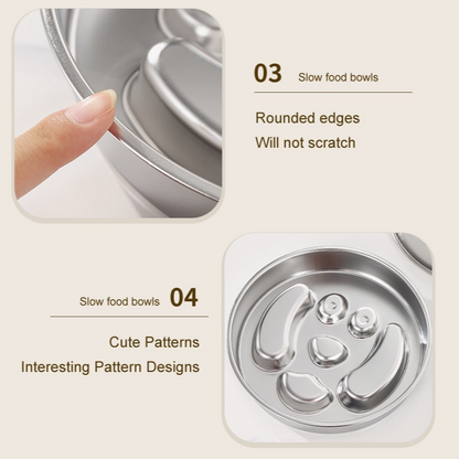2-Piece Stainless Steel Slow Feeder Set for Pets, Reversible, for Cats and Dogs - Fishbone Design V1265-AU-082-YU-2