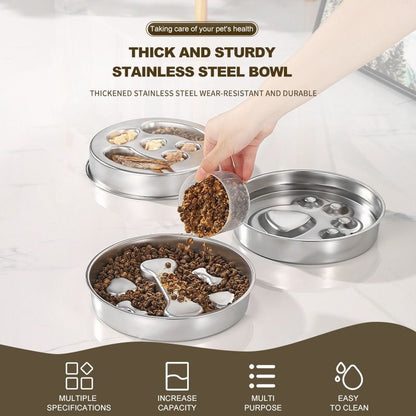 2-Piece Stainless Steel Slow Feeder Set for Pets, Reversible, for Cats and Dogs - Paw Design V1265-AU-082-ZHUA-2