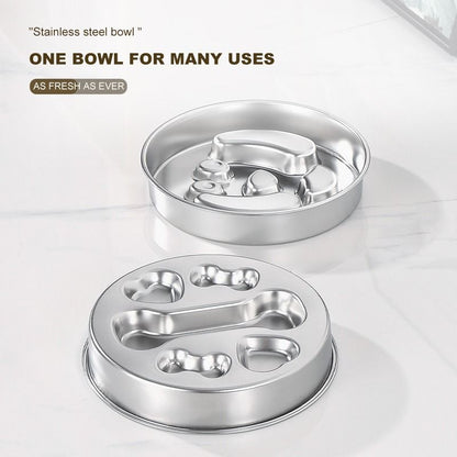 2-Piece Stainless Steel Slow Feeder Set for Pets, Reversible, for Cats and Dogs - Paw Design V1265-AU-082-ZHUA-2