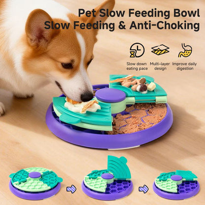3-in-1 Pet Puzzle Slow Feeder Bowl with Multi-Level Rotating Disk - Purple-green V1265-AU-084-LV