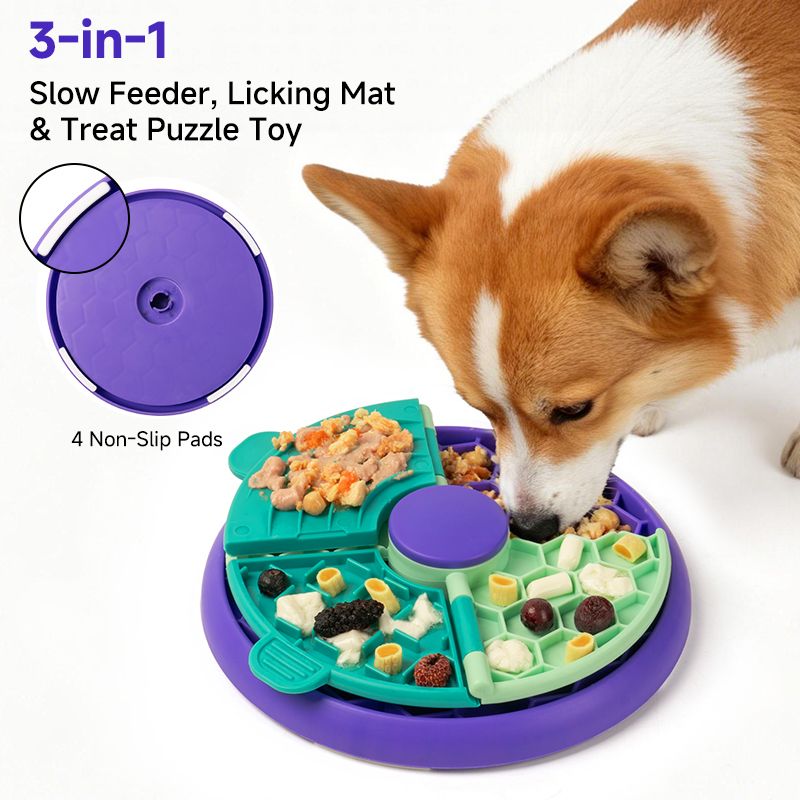 3-in-1 Pet Puzzle Slow Feeder Bowl with Multi-Level Rotating Disk - Purple-green V1265-AU-084-LV
