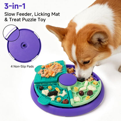 3-in-1 Pet Puzzle Slow Feeder Bowl with Multi-Level Rotating Disk - Purple-green V1265-AU-084-LV