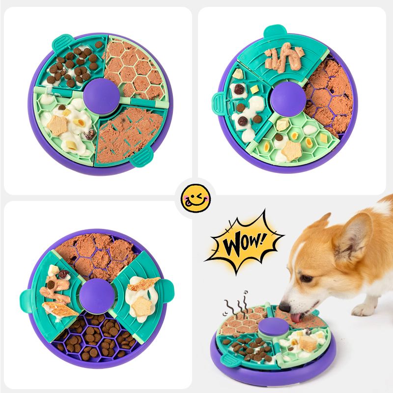 3-in-1 Pet Puzzle Slow Feeder Bowl with Multi-Level Rotating Disk - Purple-green V1265-AU-084-LV