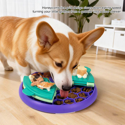3-in-1 Pet Puzzle Slow Feeder Bowl with Multi-Level Rotating Disk - Purple-green V1265-AU-084-LV