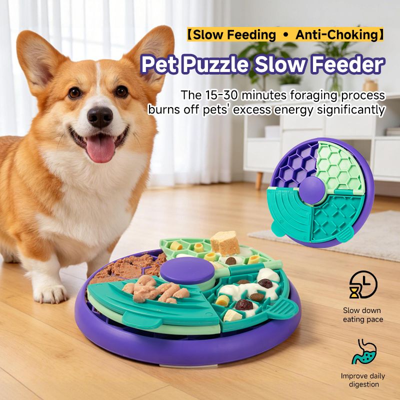 3-in-1 Pet Puzzle Slow Feeder Bowl with Multi-Level Rotating Disk - Purple-green V1265-AU-084-LV