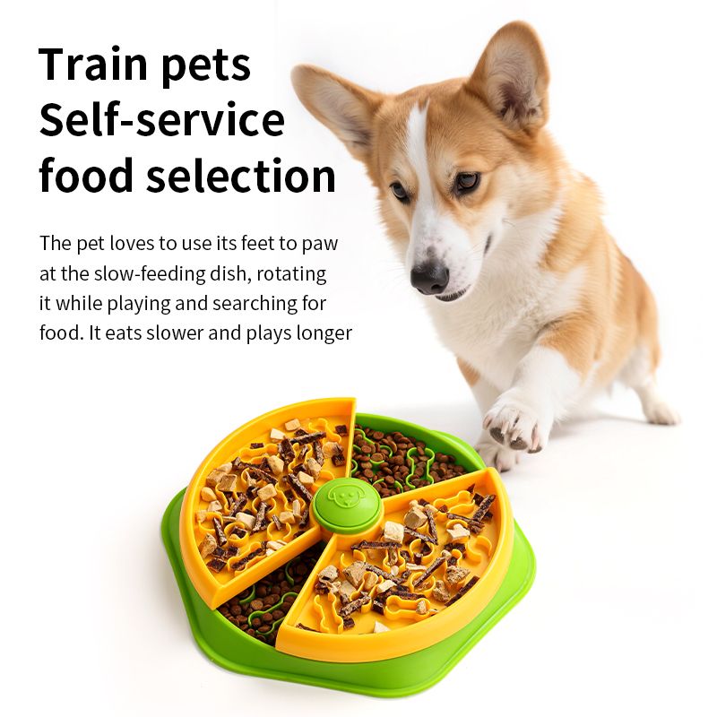 Large 360 degrees Rotating Double-Layer Slow Feeder Bowl, 27 cm, Puzzle Feeder for Cats and Dogs V1265-AU-085-HUANGLV