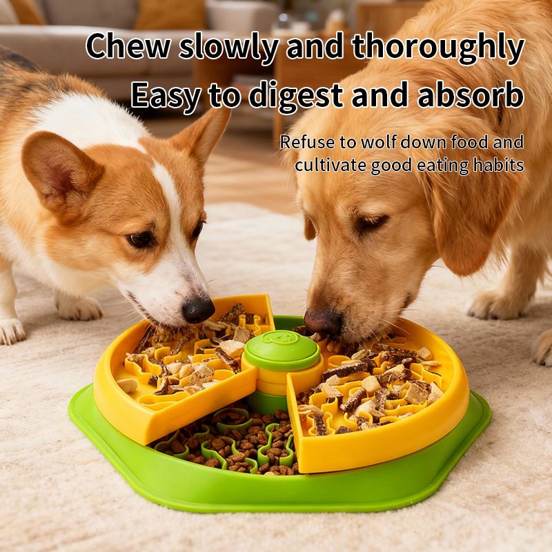Large 360 degrees Rotating Double-Layer Slow Feeder Bowl, 27 cm, Puzzle Feeder for Cats and Dogs V1265-AU-085-HUANGLV
