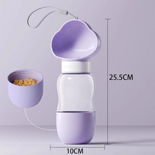 All-in-One Water and Food Pet Travel Cup 350ml Water + 200ml Food Storage Pet Outdoor Water Bottle - Purple V1265-AU-091-ZI