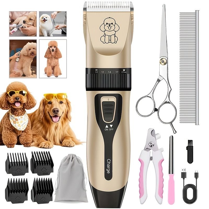 Quiet Pet Grooming Clipper Set for Home Use, Rechargeable Professional Grooming Clipper, Complete Grooming V1265-AU-096-5JIAN