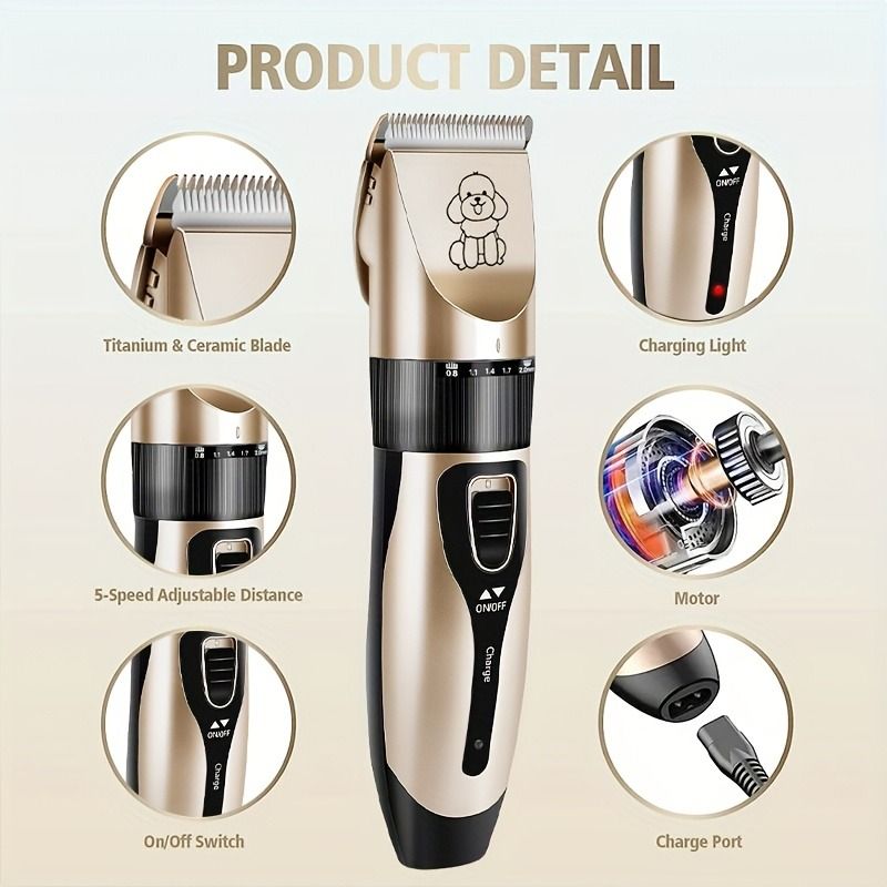 Quiet Pet Grooming Clipper Set for Home Use, Rechargeable Professional Grooming Clipper V1265-AU-096-BIAOPEI