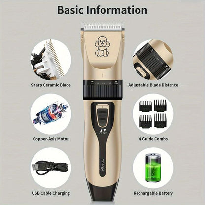 Quiet Pet Grooming Clipper Set for Home Use, Rechargeable Professional Grooming Clipper V1265-AU-096-BIAOPEI