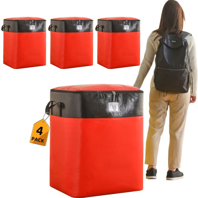 4-Pack 180L Extra-Large Storage Bags, Heavy-Duty, Wear-Resistant, Waterproof Moving Bags - Red V1265-AU-097-HONG