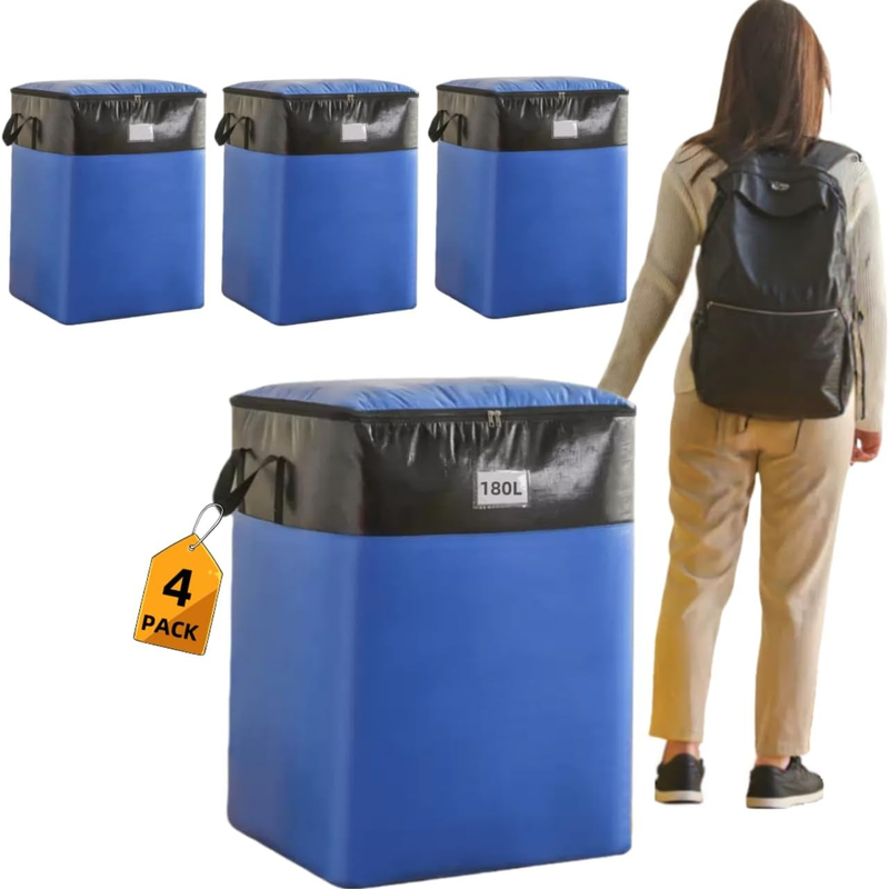 4-Pack 180L Extra-Large Storage Bags, Heavy-Duty, Wear-Resistant, Waterproof Moving Bags - Blue V1265-AU-097-LAN
