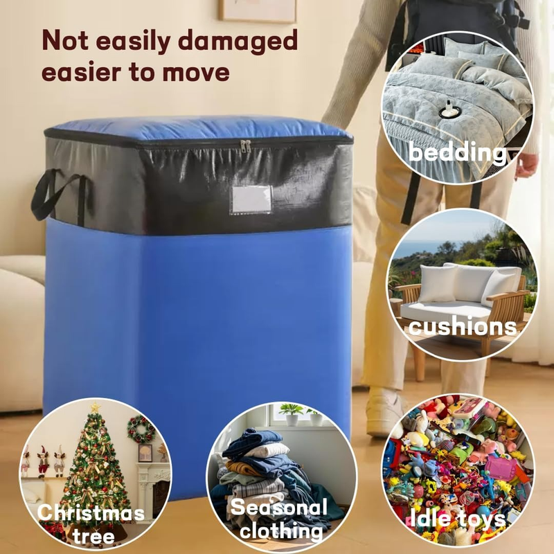 4-Pack 180L Extra-Large Storage Bags, Heavy-Duty, Wear-Resistant, Waterproof Moving Bags - Blue V1265-AU-097-LAN
