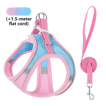 Breathable Reflective Pet Harness Set: Vest-Style Dog Harness + Leash - Pink and Blue-S V1265-AU-098-FENLAN-S