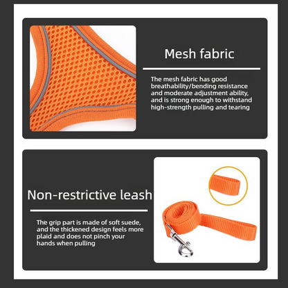 Breathable Reflective Pet Harness Set: Vest-Style Dog Harness + Leash - Black-L V1265-AU-098-HEI-L