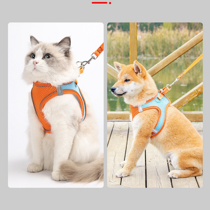 Breathable Reflective Pet Harness Set: Vest-Style Dog Harness + Leash - Blue-M V1265-AU-098-LAN-M