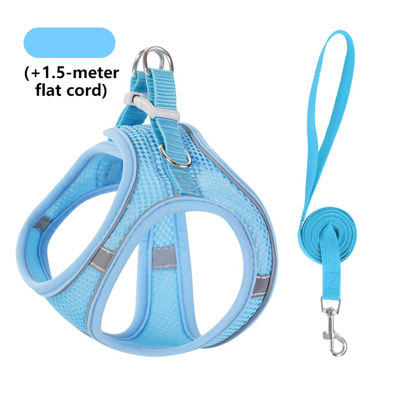 Breathable Reflective Pet Harness Set: Vest-Style Dog Harness + Leash - Blue-S V1265-AU-098-LAN-S