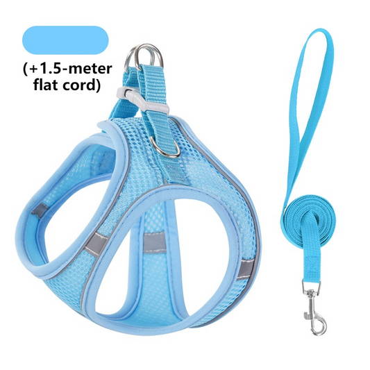Breathable Reflective Pet Harness Set: Vest-Style Dog Harness + Leash - Blue-XS V1265-AU-098-LAN-XS