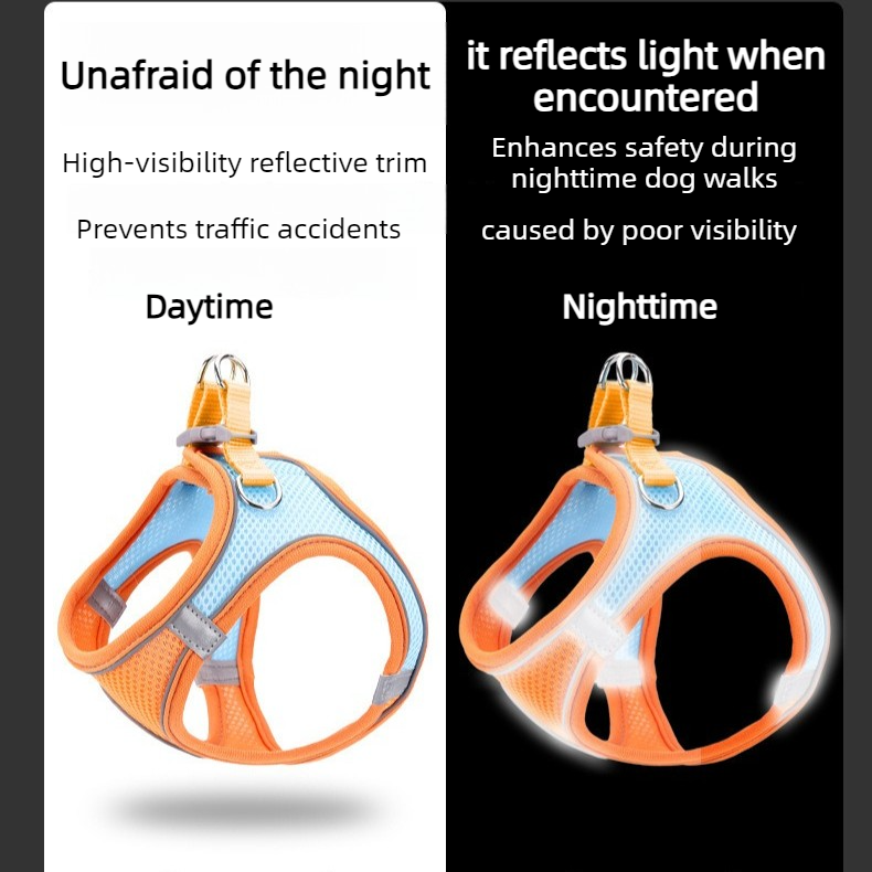 Breathable Reflective Pet Harness Set: Vest-Style Dog Harness + Leash - Blue-XS V1265-AU-098-LAN-XS