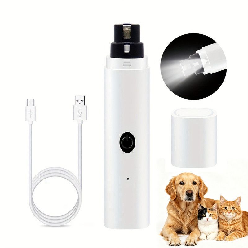 Rechargeable Electric Pet Nail Grinder with LED Light, Universal Grinder for Cats and Dogs - White V1265-AU-100-BAI